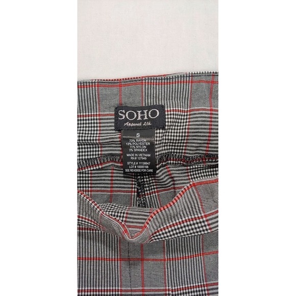 SOHO Pants Women Size S Black Red Plaid Stretch Slim‎ Fit Trousers Career Lq - Picture 6 of 10